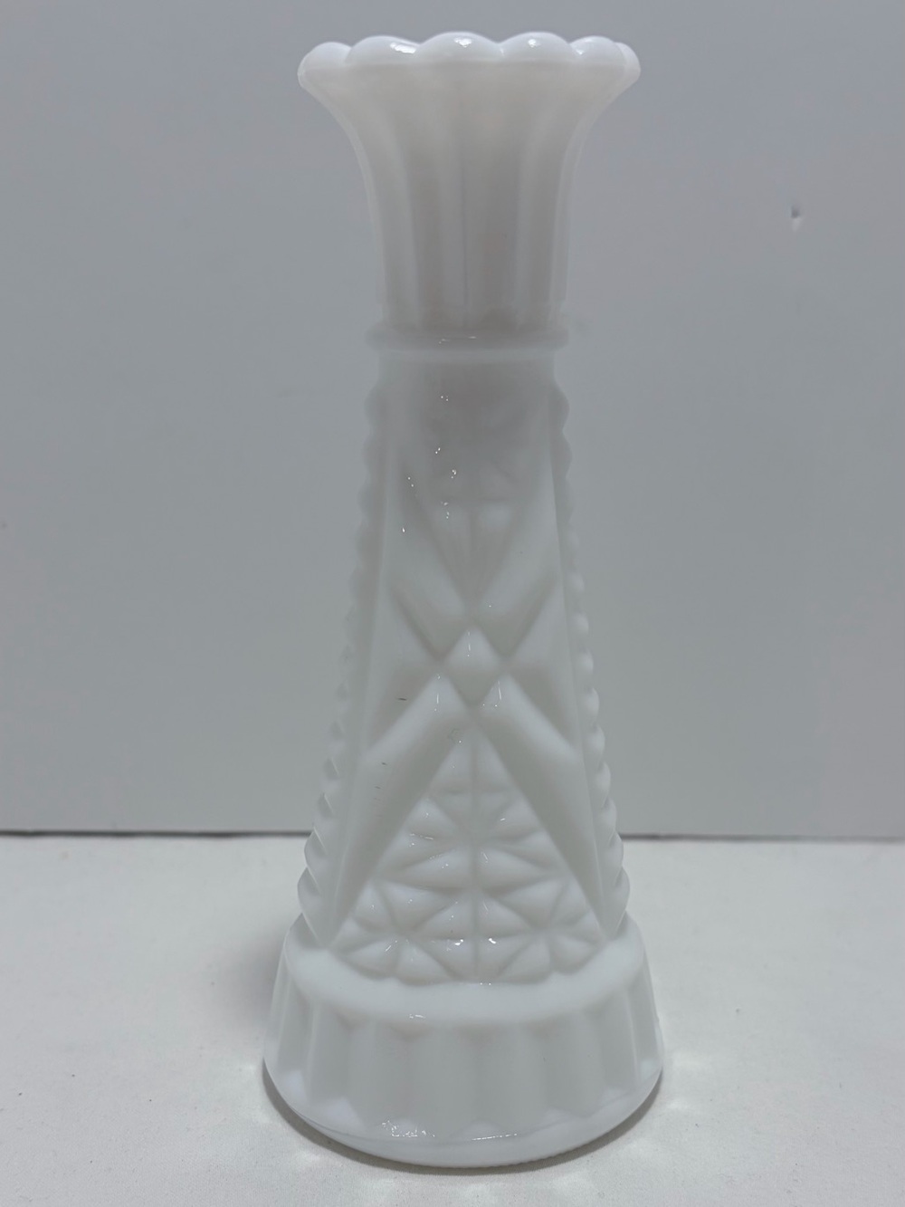 Vintage Anchor Hocking White Milk Glass Sculpted Vase